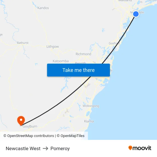 Newcastle West to Pomeroy map