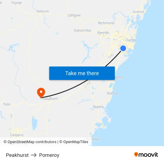 Peakhurst to Pomeroy map