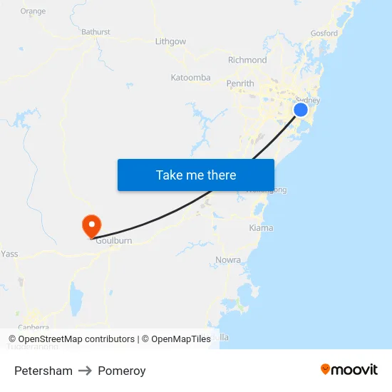 Petersham to Pomeroy map