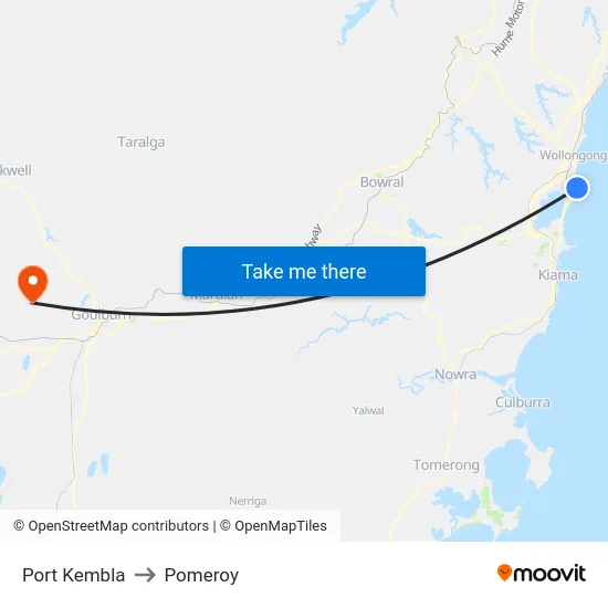 Port Kembla to Pomeroy map