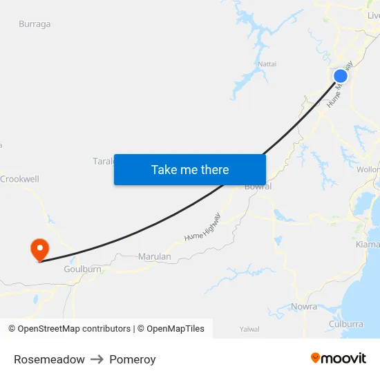 Rosemeadow to Pomeroy map