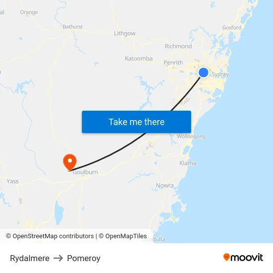 Rydalmere to Pomeroy map