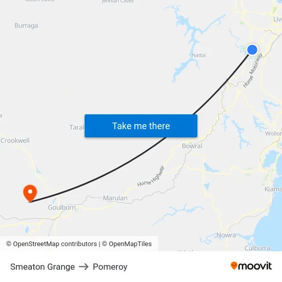 Smeaton Grange to Pomeroy map