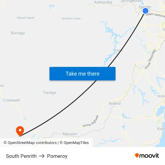 South Penrith to Pomeroy map