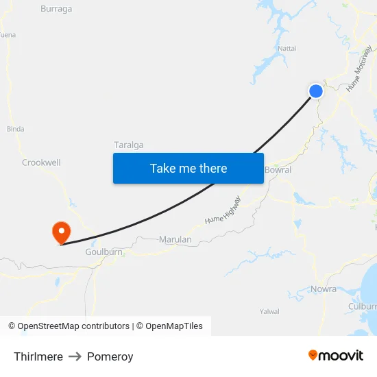Thirlmere to Pomeroy map