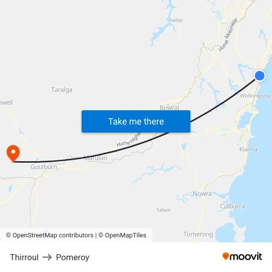Thirroul to Pomeroy map