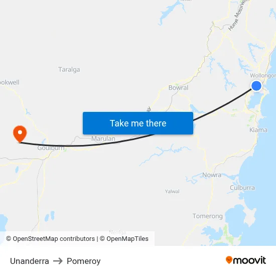 Unanderra to Pomeroy map