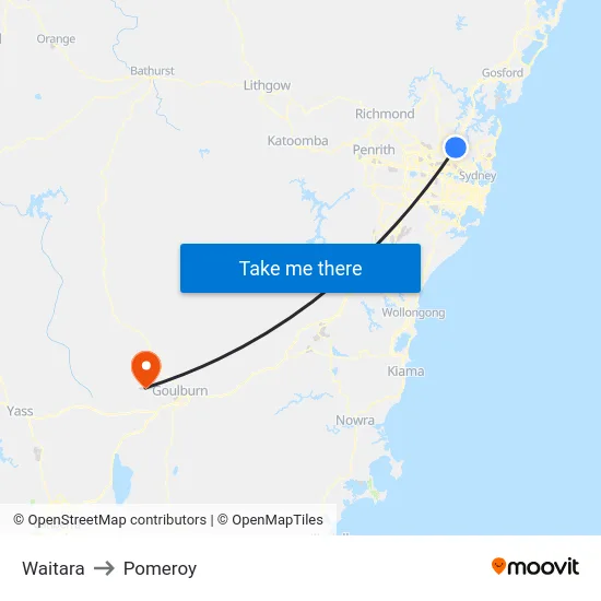 Waitara to Pomeroy map