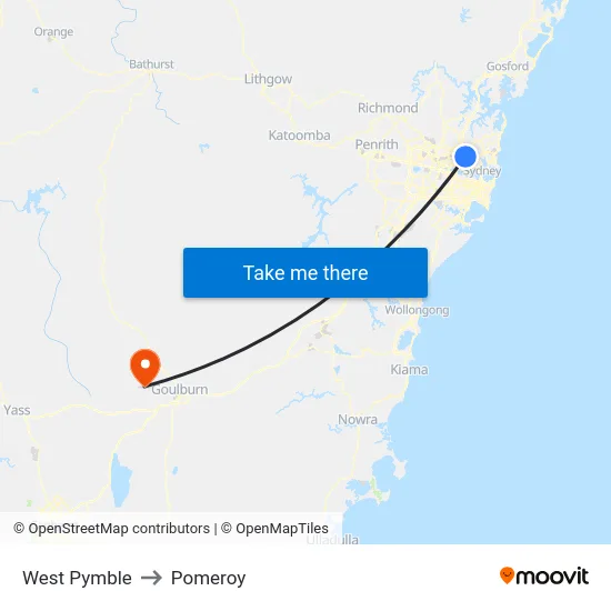 West Pymble to Pomeroy map