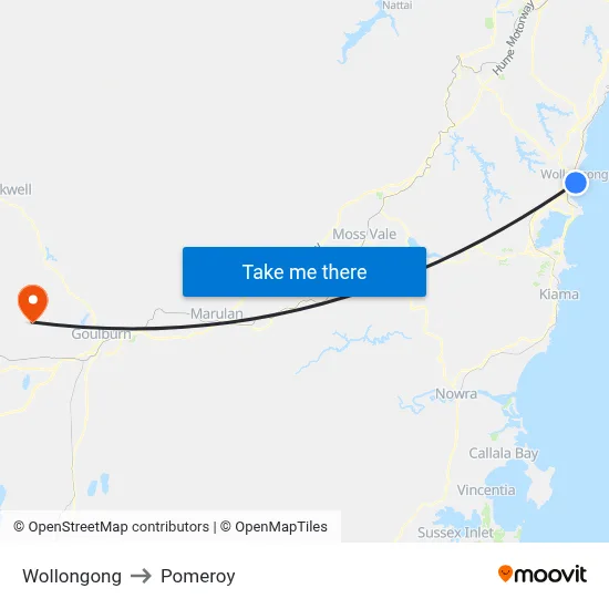 Wollongong to Pomeroy map