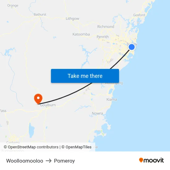 Woolloomooloo to Pomeroy map
