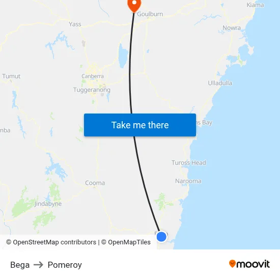 Bega to Pomeroy map