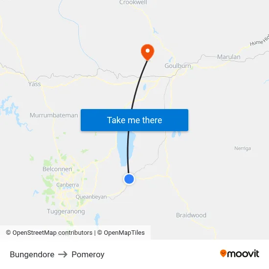 Bungendore to Pomeroy map