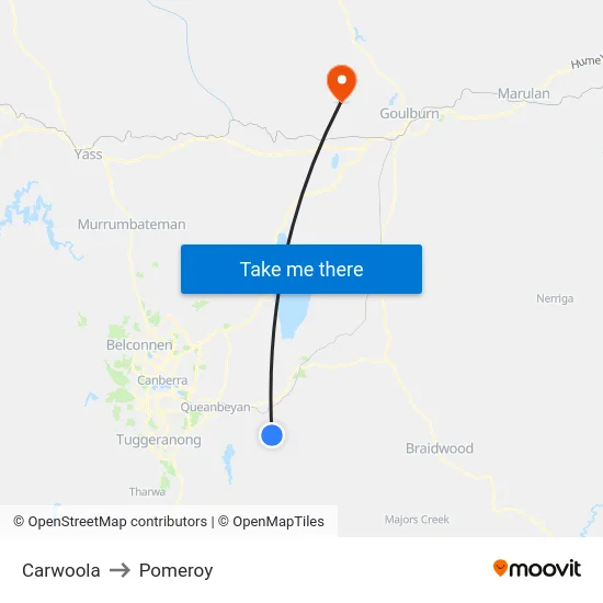 Carwoola to Pomeroy map