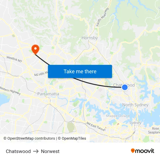 Chatswood to Norwest map
