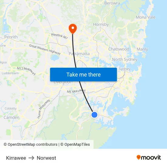 Kirrawee to Norwest map
