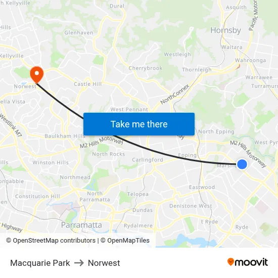 Macquarie Park to Norwest map