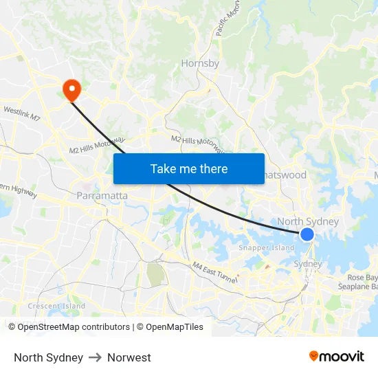 North Sydney to Norwest map