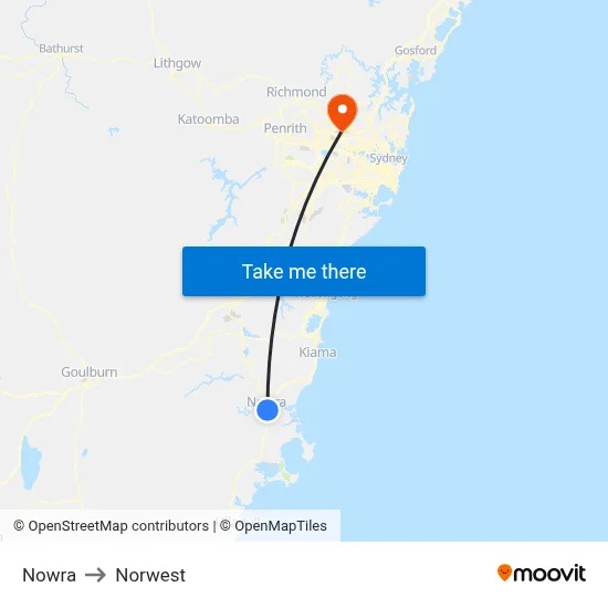 Nowra to Norwest map