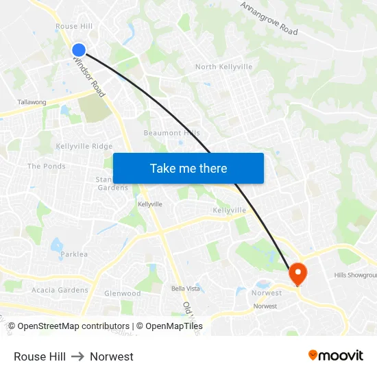 Rouse Hill to Norwest map