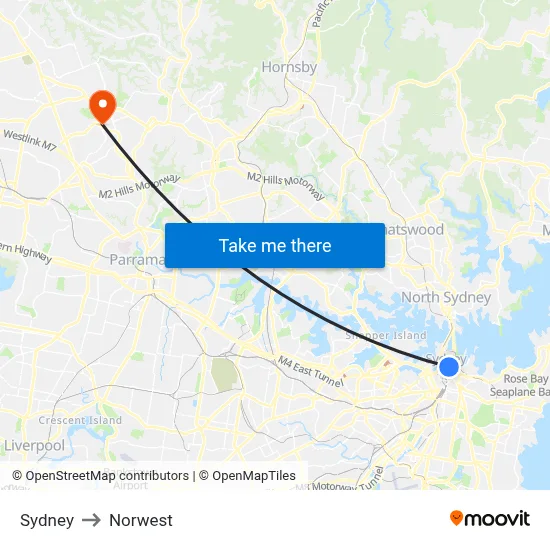 Sydney to Norwest map
