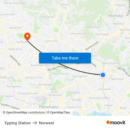 Epping Station to Norwest map