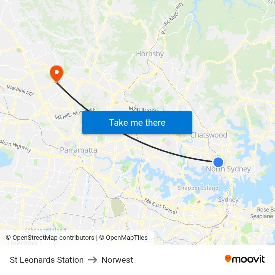St Leonards Station to Norwest map