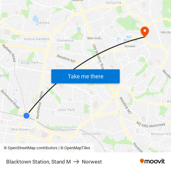 Blacktown Station, Stand M to Norwest map