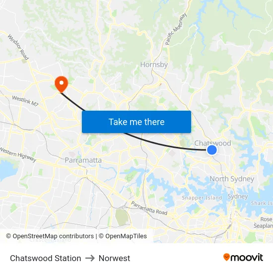 Chatswood Station to Norwest map