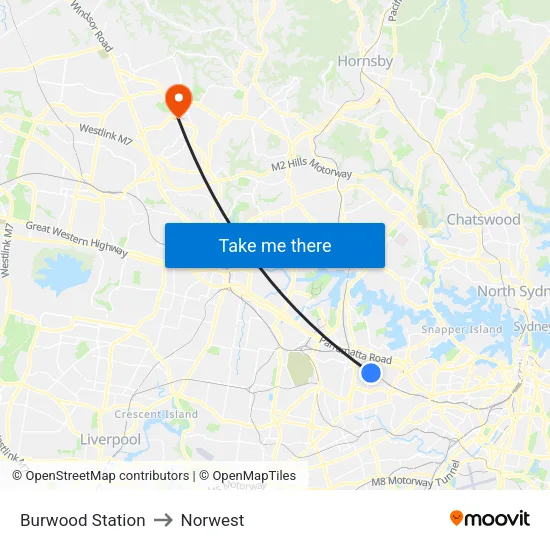 Burwood Station to Norwest map