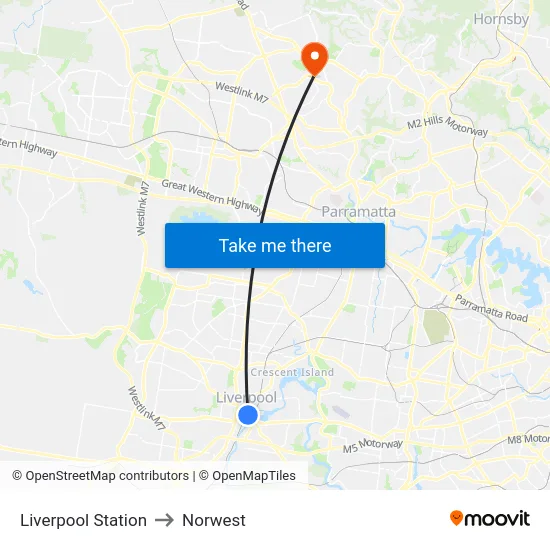 Liverpool Station to Norwest map