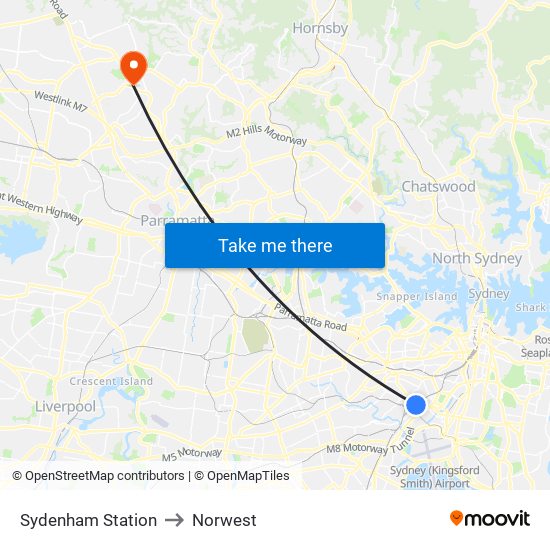 Sydenham Station to Norwest map