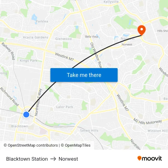 Blacktown Station to Norwest map