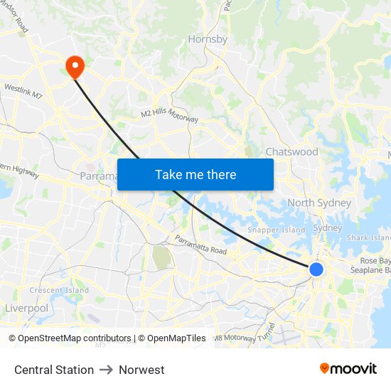 Central Station to Norwest map