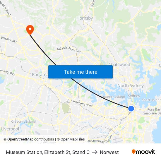 Museum Station, Elizabeth St, Stand C to Norwest map