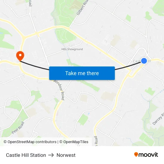 Castle Hill Station to Norwest map
