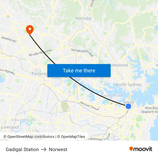 Gadigal Station to Norwest map