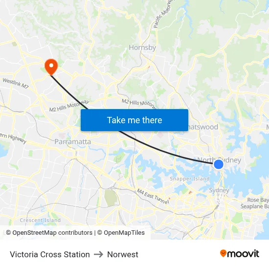 Victoria Cross Station to Norwest map