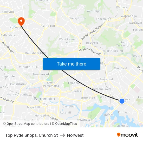 Top Ryde Shops, Church St to Norwest map