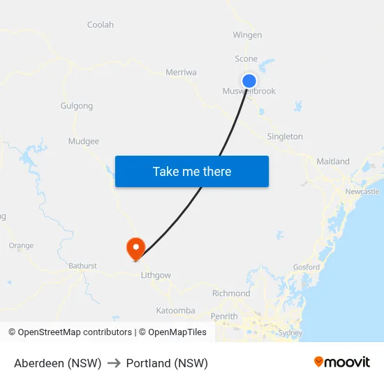 Aberdeen (NSW) to Portland (NSW) map