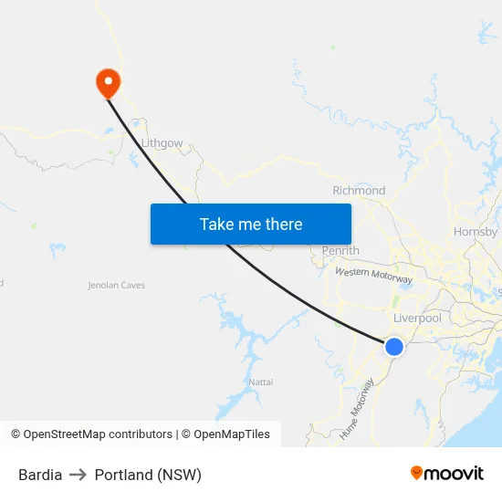 Bardia to Portland (NSW) map