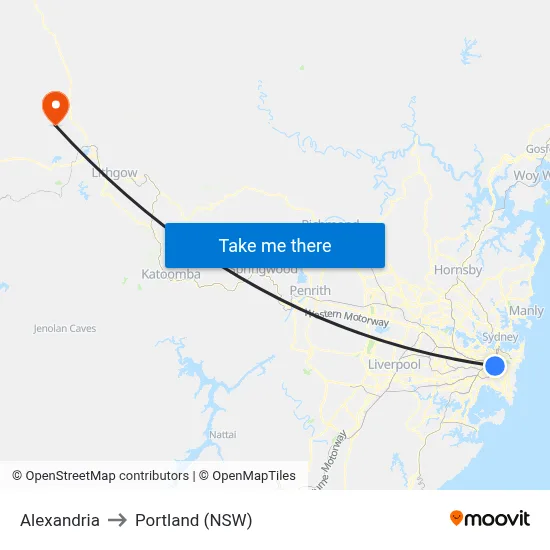 Alexandria to Portland (NSW) map