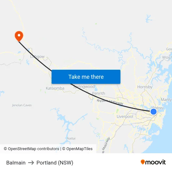 Balmain to Portland (NSW) map