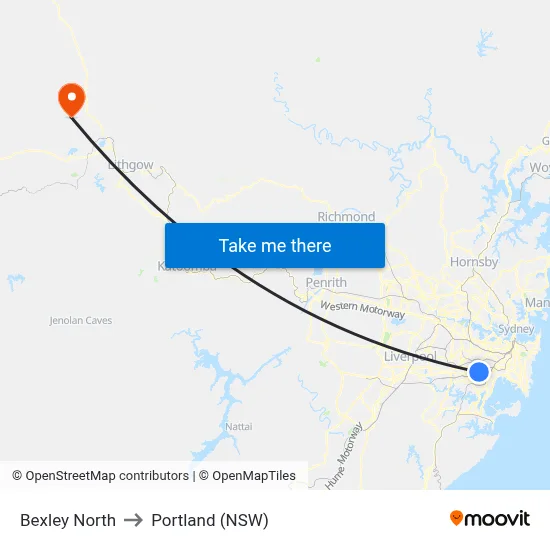 Bexley North to Portland (NSW) map