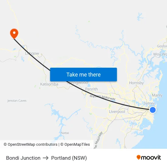 Bondi Junction to Portland (NSW) map