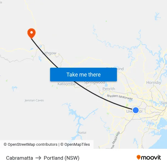 Cabramatta to Portland (NSW) map