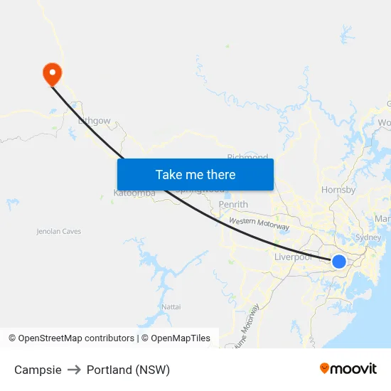 Campsie to Portland (NSW) map