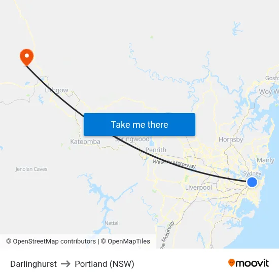 Darlinghurst to Portland (NSW) map