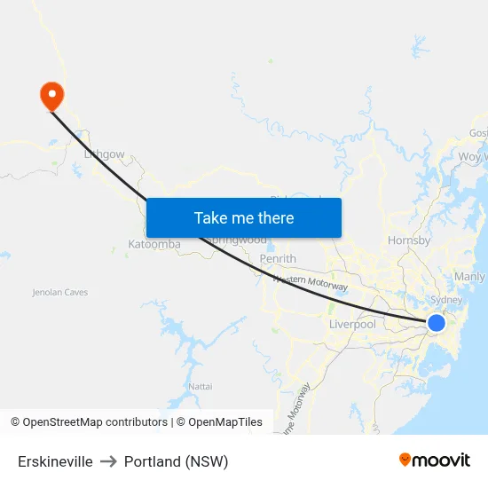 Erskineville to Portland (NSW) map