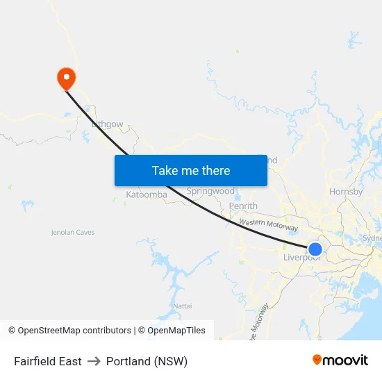 Fairfield East to Portland (NSW) map